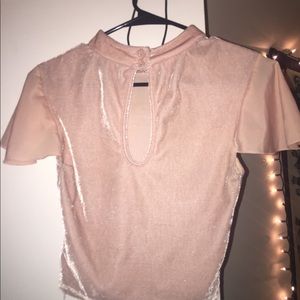 Velvet pink crop top with button detail back